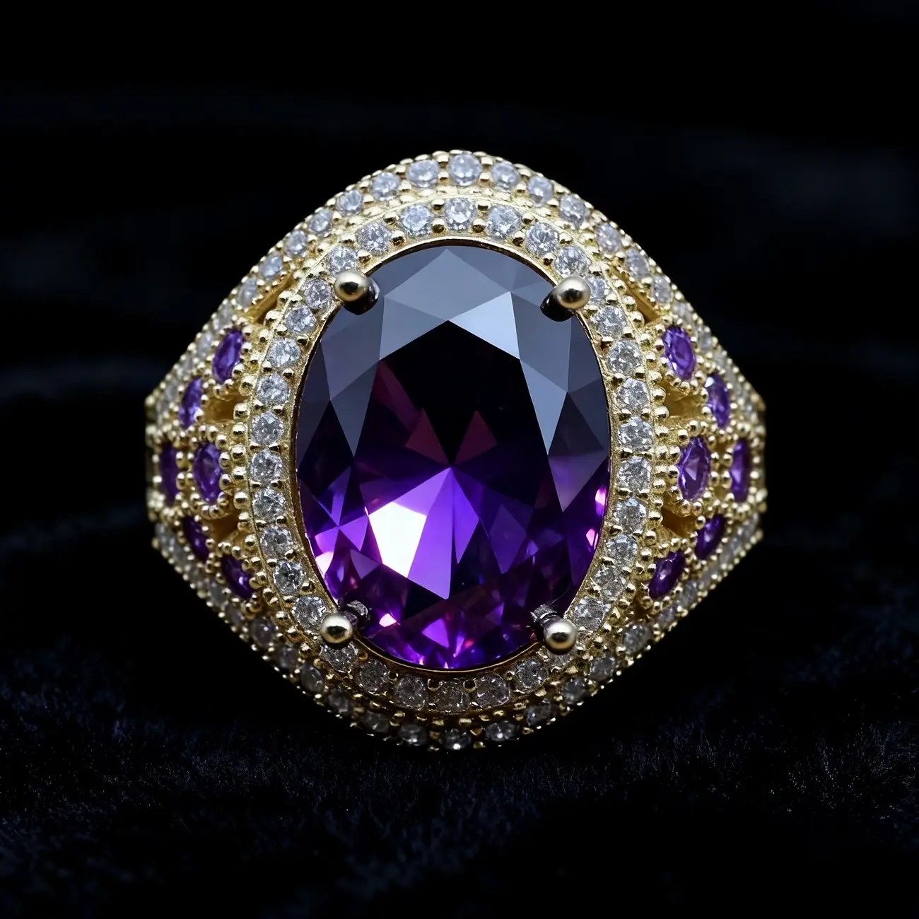 Royal-style luxurious ring, retro oval purple synthetic zircon ring.Double Halo Sparkle ,Gift For Her,The overall craftsmanship is exquisite and substantial, full of a retro courtly vibe.Evening party jewelry.Everyday luxury accessory.