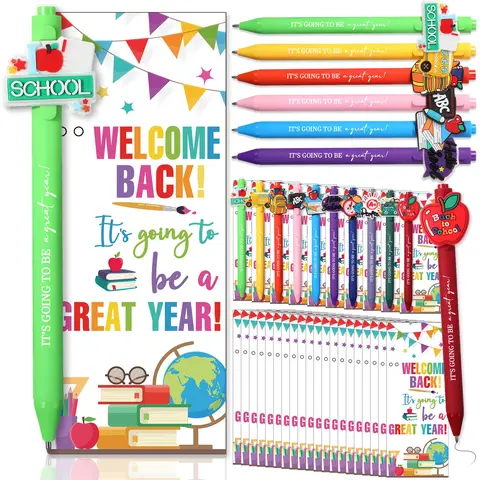 30/50 Sets Welcome Back Ballpoint Pens Back to School Gifts Bulk First Day of School Pens Stationery Gifts Include Ballpoint Pens Inspirational Greeting Cards for Teacher Students Classroom Party Exchange Supplies Reward Gifts Idea