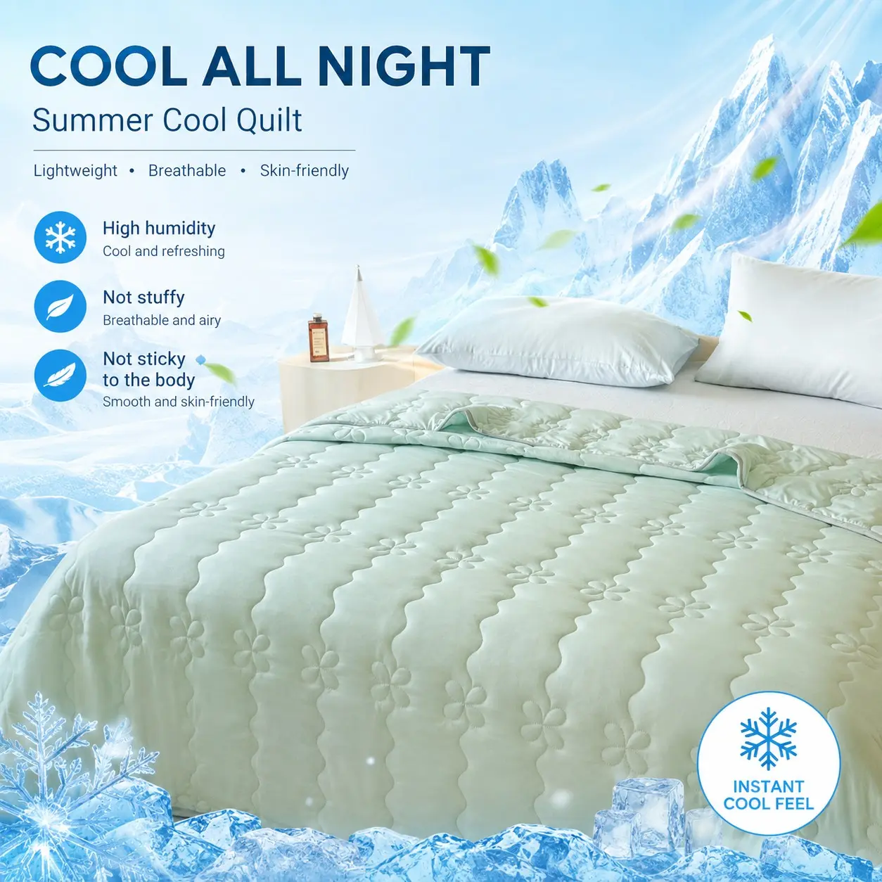 1 x Cool, soft, skin-friendly summer duvet, thickened all-season air-conditioning duvet, Breathable quilt, All seasons quilt, machine-washable, large queen size, available in multiple sizes, Fluffy duvet insert