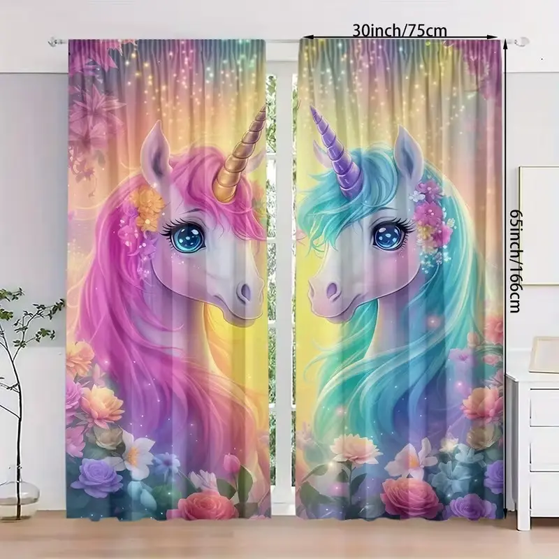 Elegant Horse Print Curtain Set, Fabric Design for Living Room/bedroom/kitchen, Ideal Home Decor Choice, Indoor Use
