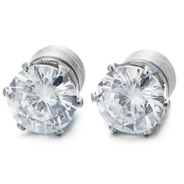 Magnetic Earrings for Men with 5A Cubic Zirconia, Stainless Steel Clip On Fake Earrings Non Pierced Magnet Nose Stud Piercings for Women, 6/8MM Simulated Diamond