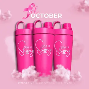 She is Strong Stainless Steel Shaker Bottle - 3 Pack (Ribbon), Double-Wall Insulated, Odor Resistant, Sweat Free, Leakproof, BPA Free Drinkware Flasks