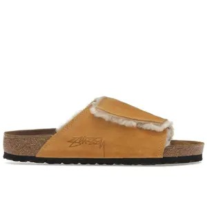 Birkenstock Unisex Solana Shearling Slide Stussy Caramel, from StockX