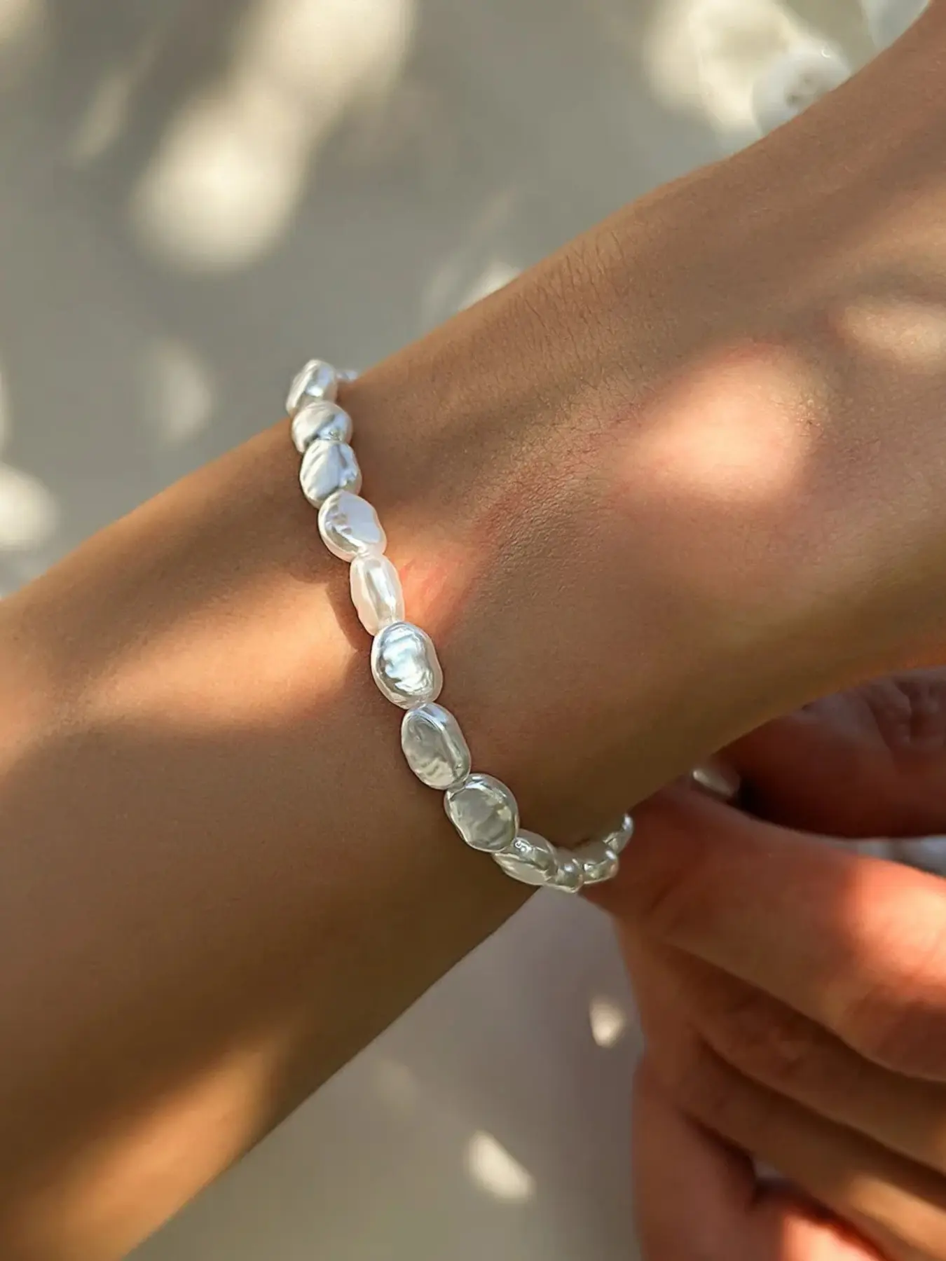 Baroque Ccb Pearl Bracelet, Trendy Fashion Accessory, Elegant Style, All Seasons Wear, Plastic Chain, No Choking Hazard, Pearl Beaded Bracelet, Bead Bracelets, Fashionable Bracelet Style