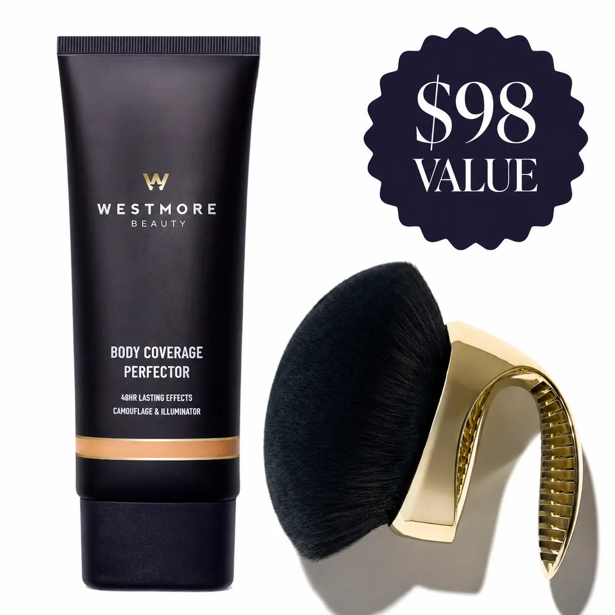 Westmore Beauty Body Coverage Perfector 3.5oz + X-Large Buffer Brush -  Flawless Body Makeup, Concealer for Scars, Spots, Veins, Tattoos and More Blend Cosmetic