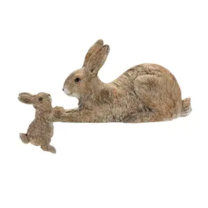 HomeRoots 518102 4 in. Brown & White Polyresin Rabbit Figurine - Set of 2 Decorative Sculpture Ornaments for Home Room Decor