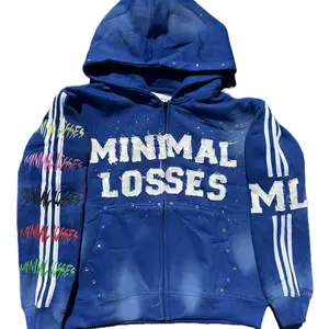 “I Hate Losing” Blue Rhinestone Hoodie