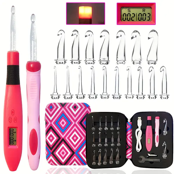 17 Sizes Digital Crochet Hooks with Counter 2.5mm~14.0mm Lighted Crochet Hooks for Stitch & Row Counter