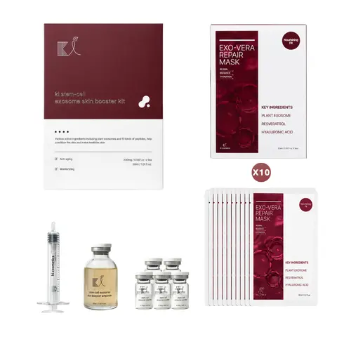 KI Exosome Booster Kit & KI exo-vera Repair Mask - Anti-Aging, Brightening, Hydration Ampoule Set for Smooth Skin Texture