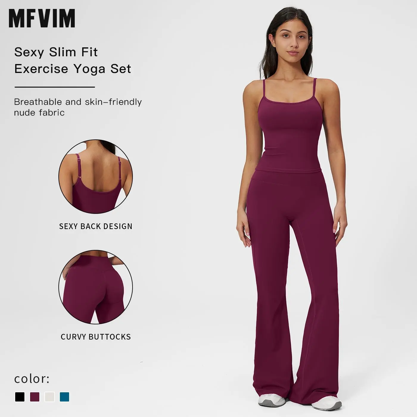 MFVIM Female 2-Piece Seamless Gym Set - Fitted Activewear Yoga Fitness Outfit with Long Sleeve Crop Top, High Waist Flared Pants for Yoga, Athleisure Activewear Clothing, Fitted Yoga Set