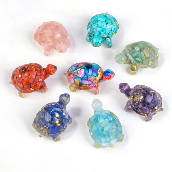8 Pcs Turtle Figurine Set, Handmade Resin Animal Sculptures with Unique Stone Mix, Crystal Sea Turtle Decor for Home Office Meditation Space, Healing Statues Gift for Desk Shelf Fish Tank