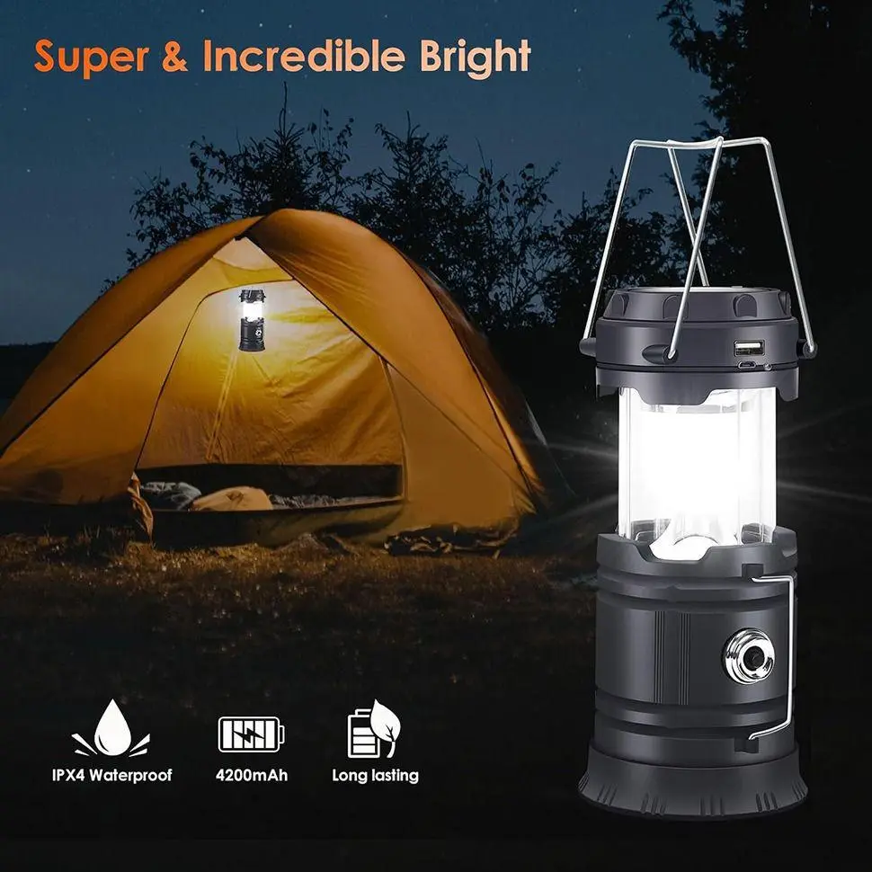 4-Pack Portable LED Lanterns, Folding Compact Foldable Solar Panel Lanterns with Batteries, Waterproof USB Rechargeable for Camping, Hiking Emergencies, Solar Powered, Emergency, Usb Charge, Cells, Emergency Lights