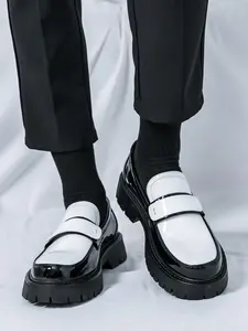 Fashionable Colorblock Patent Leather Loafers, Casual Comfortable Non-slip Slip On Platform Shoes for Daily Wear, Stylish All-match Shoes for Men, Boy, Pu Leather Footwear
