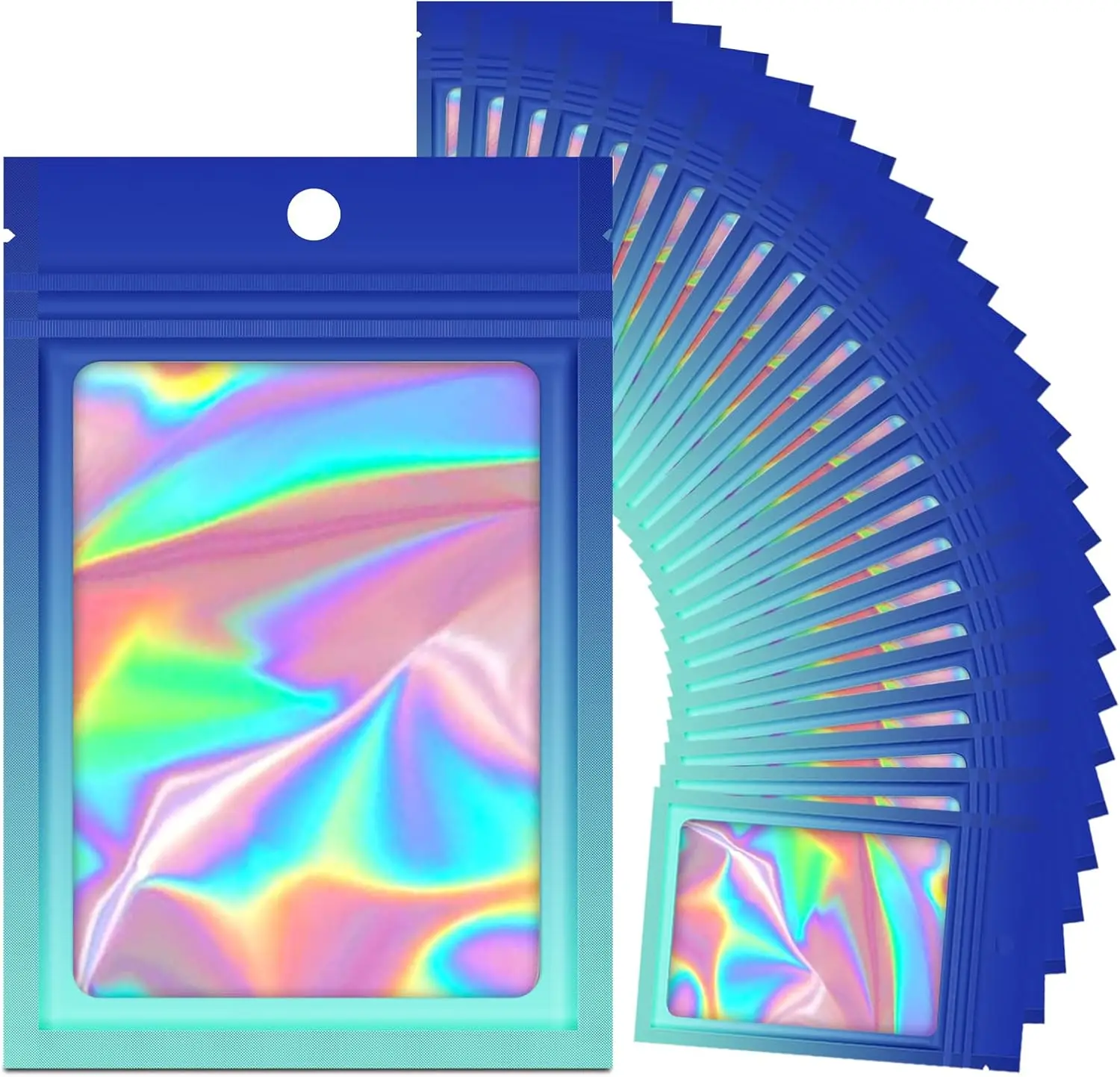 100 count Resealable Holographic Gradient Bags, Laminated Plastic, Zipper Closure, , Gradient Blue, 3.5x4.7 Inch