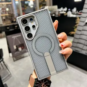 CASE-US - For Magsafe Armor Heat Dissipation Mesh Bracket Case For Samsung S25Edge S24 S23 S22 Ultra Plus A56 55 36 A26 A16 A06 A35 Cover