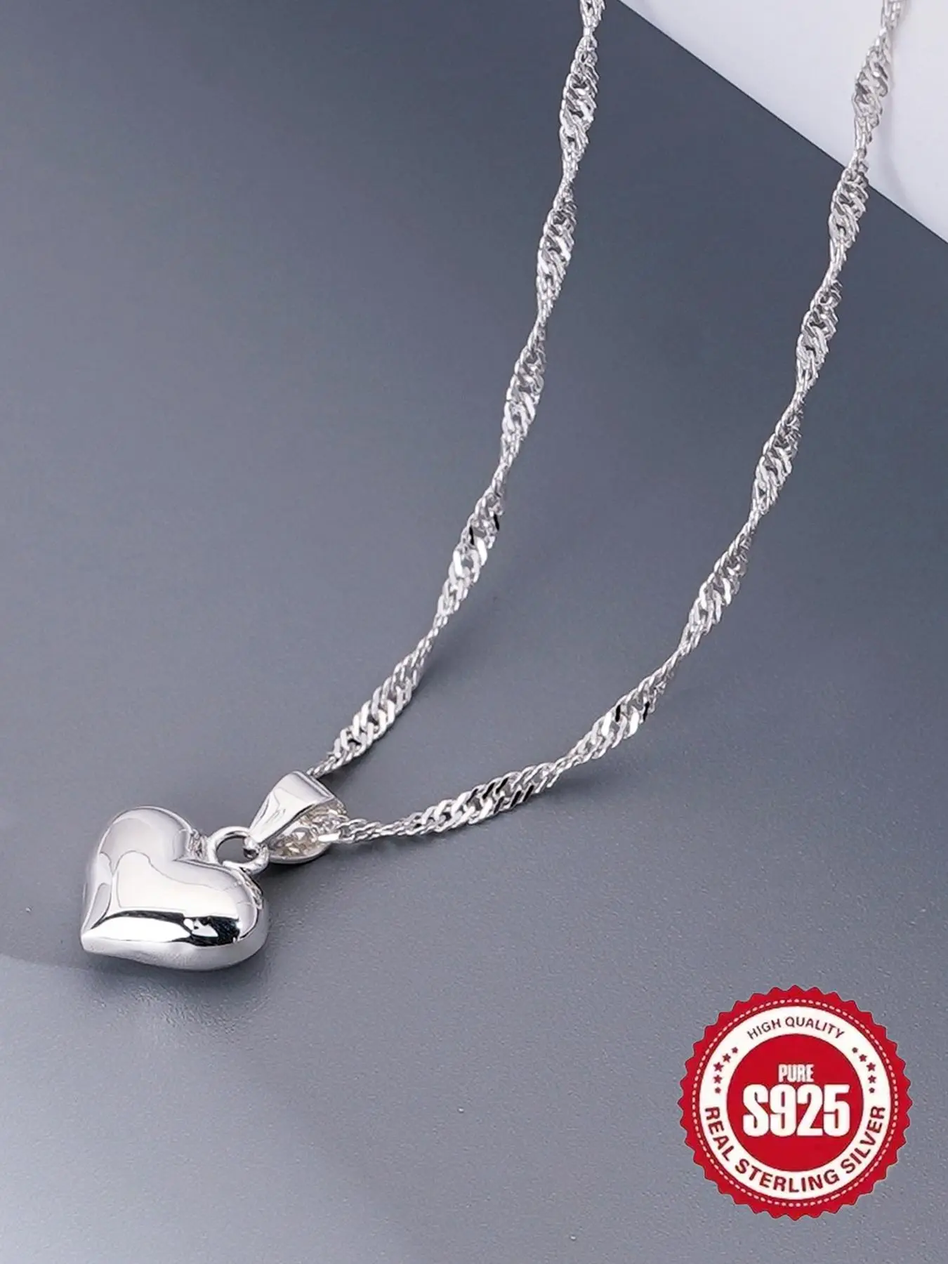 S925 Sterling Silver Heart Shaped Pendant Necklace for Women, Heart Design Necklace, Love Heart Necklace, Adjustable Necklace for Gift with Box, Elegant Jewelry for Daily Decor, Heart Pendant Necklaces