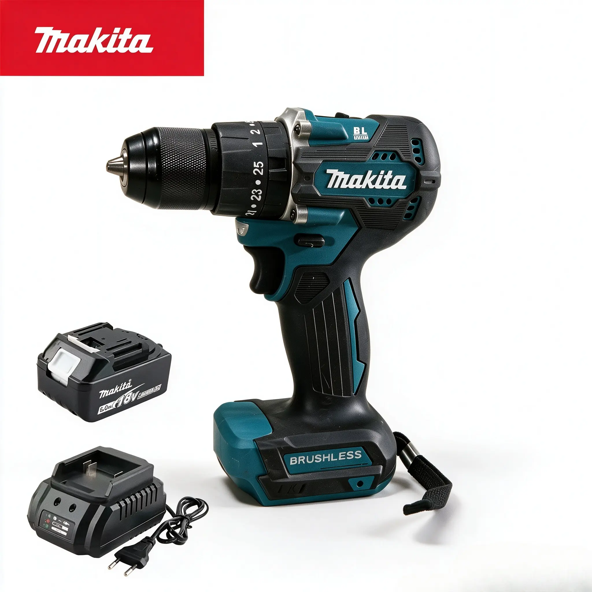 Makita 18V LXT Brushless 13mm Keyless Chuck Drill Driver (DDF487-10) - 40N.m Hard Torque, 25N.m Soft Torque, 0-1700 RPM High Speed, 0-500 RPM Low Speed, for Wood Joinery, Metal Drilling