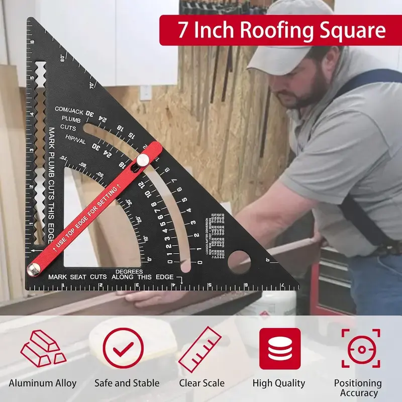 Aluminum Rafter Square 7 Inch, Speed Square & Roofing Square Set, Adjustable Carpenter Triangle Square with Marking Pen, Angle Protractor Ruler for Framing, Roofing, DIY Woodworking