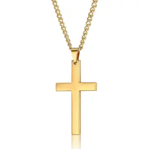 FLORIDECO Stainless Steel Cross Pendant Necklace with 24-Inch Classic Cuban Link Chain, 1 Pc Durable Religious Faith Unisex Jewelry for Daily Wear & Gifting