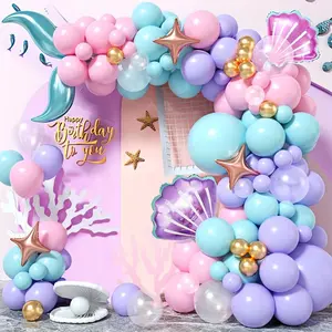 96pcs Light Purple Mermaid Shell Themed Balloon Arch Kit, Under The Sea Theme Party Balloon Decoration, Macaron Pink Mermaid Balloon Rubber Chain, Birthday Party Balloon Chain