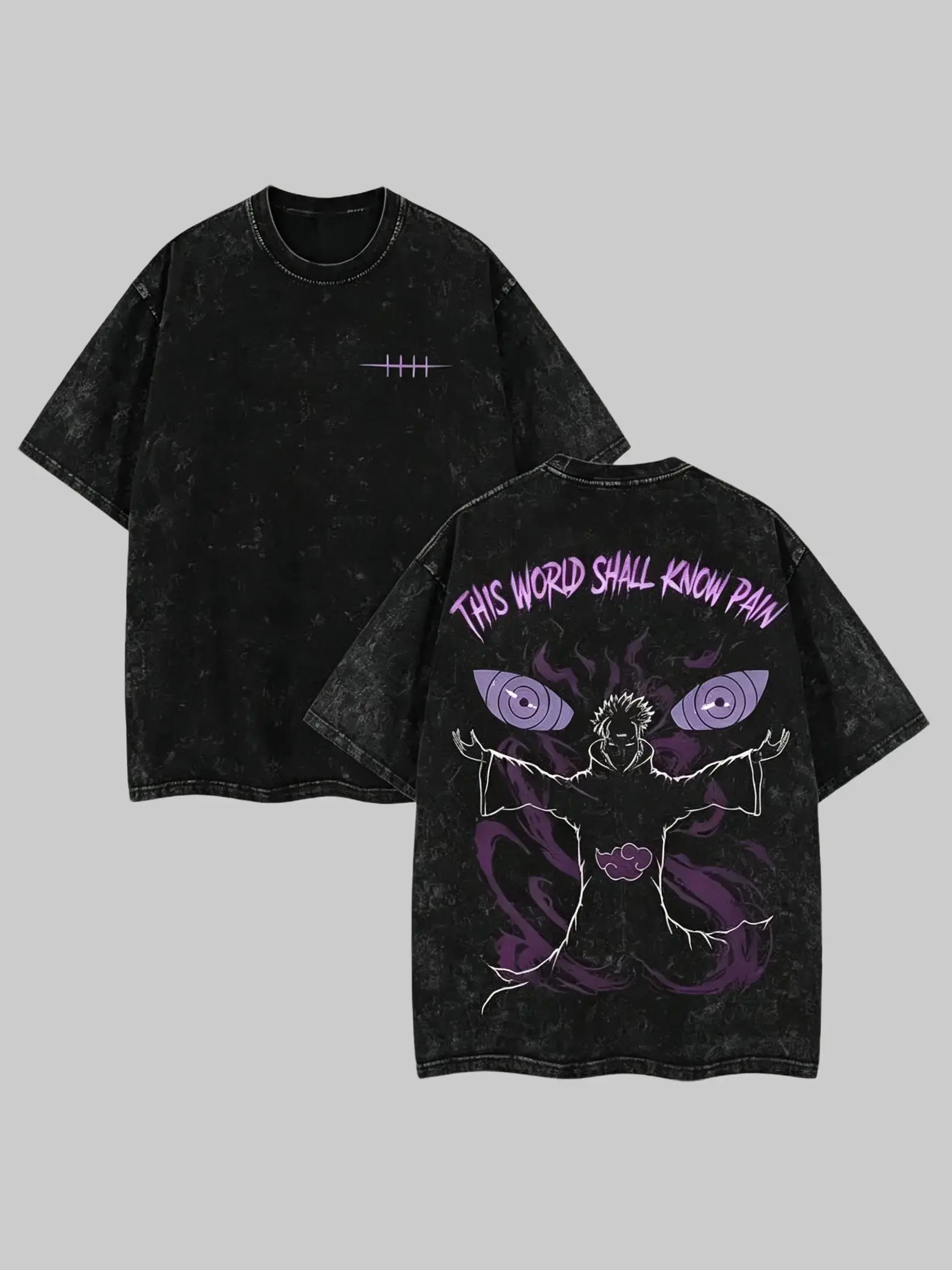 Naruto Shippuden Pain Vintage Washed Graphic T Shirt Akatsuki Anime Oversized Heavyweight Cotton Tee Y2K Streetwear Boxy Fit Drop Shoulder Acid Wash Retro Unisex Summer Top