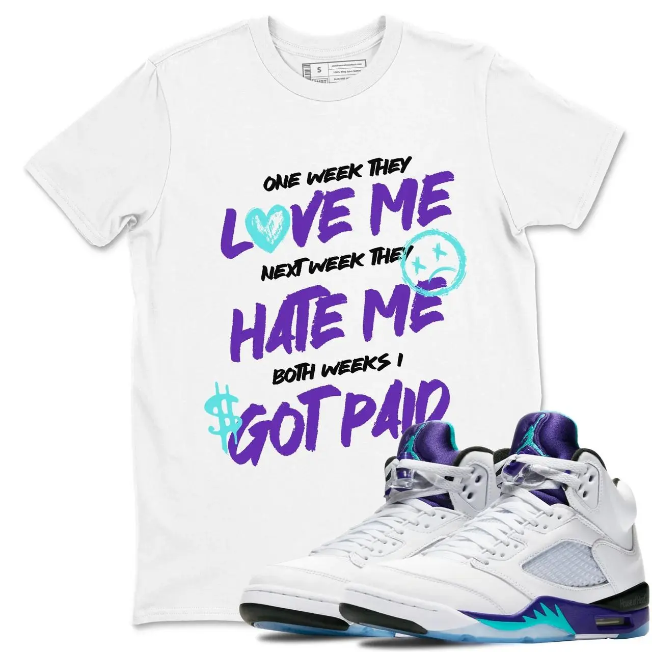 Unisex T-shirt to match Jordan 5 Grape - I Got Paid. 100% Cotton for Casual Wear. Comfortable Summer Unisex T-Shirt to match Jordan Sneaker. Streetwear Style. urban outfitters
