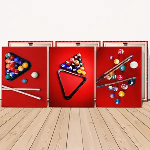3 Counts Wooden Framed Canvas Painting, Colorful Billiard Balls And Cues, Exquisite Poster, Perfect Living Room Decoration, Modern Art, Fashion Family Poster, Wall Art Decoration, Waterproof Art