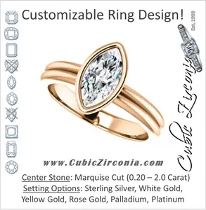 Cubic Zirconia Engagement Ring- The Stacie (Customizable Bezel-set Marquise Cut Solitaire with Grooved Band)
