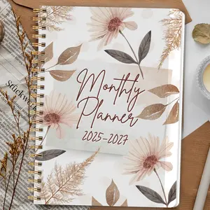 1pc 2025.7-2027.6 Monthly Planner, Elegant Floral Cover, Spiral Bound, Academic & Office Planner, Perfect for Daily Schedule, Goal Setting, Productivity, Time Management, Great Gift