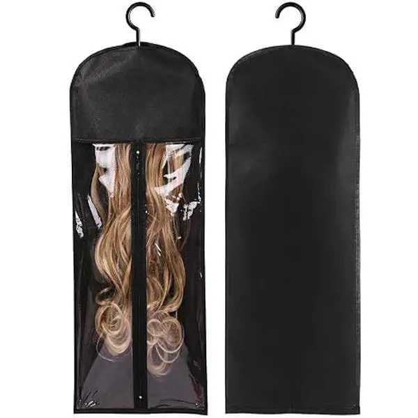 Hangable Transparent Waterproof 31.5 in Hair Extension & Wig Storage Bag with Hanger - Functional Multi-Functional Storage, Waterproof Organizer Bags for Hair Care Accessories