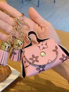 Cute Keychain Mini Leather Pouch, Coin Purse Holder, Earphone Storage Bag, Key Card Wallet, Women's Accessory, All Seasons Casual Style