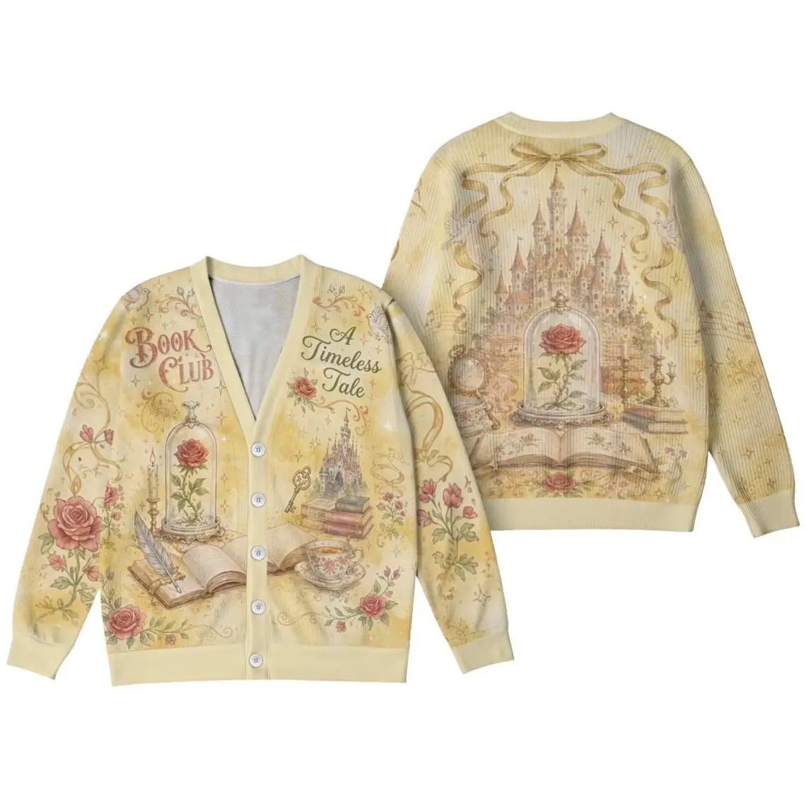 Beauty Roses Cardigan, Book Club Wool Sweater Princess, Gift For Movie Fans, Retro Castle Theme