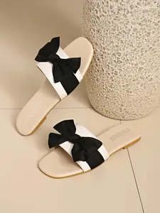 Women's Bowknot Decorative Flat Sandals, Minimalist Style, Summer Multifunctional Comfort Shoes, Versatile Fashion Slippers