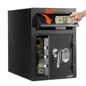 【Summervibes】VEVOR 1.2 Cubic Feet Drop Safe, Large Capacity Front Drop Slot Safe Box with Digital Keypad, Heavy Duty 2 Tiers Cash Depository Box with Spare Keys for Cash, Bank Slip, Jewelry, Document, Bill, Black