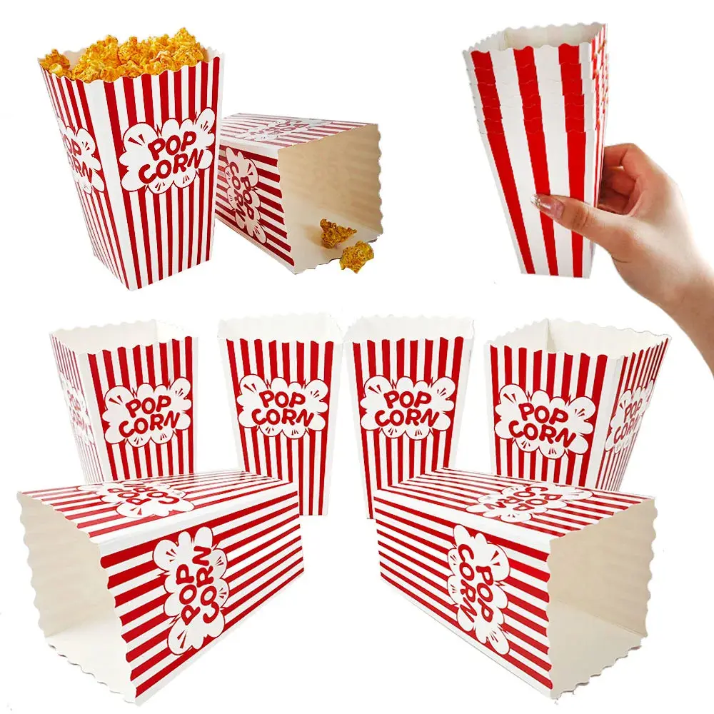 Striped Popcorn Boxes for Movie Night — 10–50 Pack