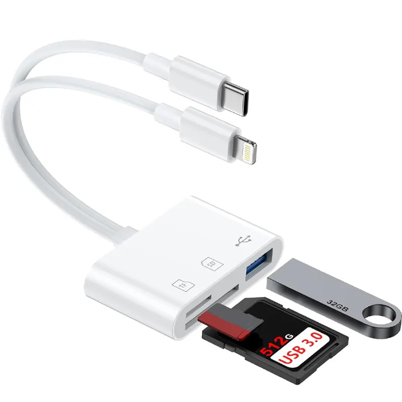 Memory Card Reader, 5-in-1 USB C Lightning to SD/TF/USB OTG Adapter for Micro SD/SDHC/SDXC/MMC, Compatible with iPhone, Android, Windows, MacBook Pro/Air, Chromebook, Galaxy, Plug & Play Portable tiktokshopspringglowup summervibes Usb C Interface