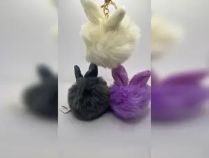Hop into Style with Cute Rabbit Puffball Keychain