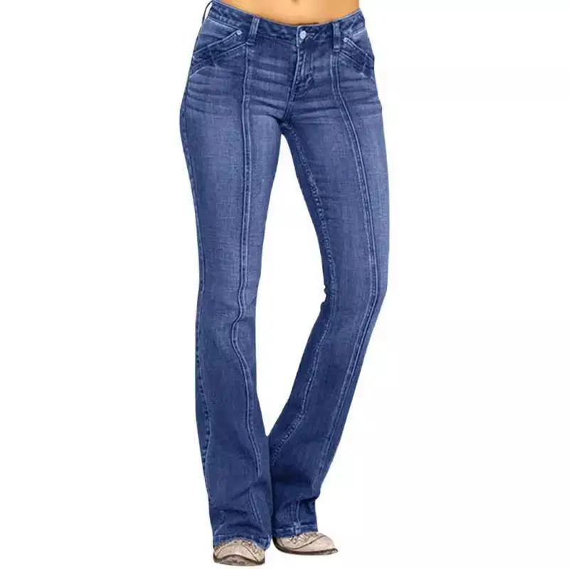 Women's Casual Flared Denim Jeans, Comfortable Low Waist Style with a Curve-Hugging Fit for a Modern, Stylish Look