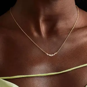 CZ Diamond Pendant Gold Necklace for Women 14K Gold Plated, Dainty Flower Choker Necklace, Simple Adjustable Jewelry Gift for Her