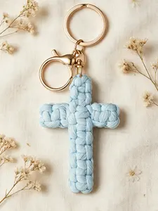 Macrame Cross Keychain,Jesus Key Chain Christian Religious Symbolism Car Accessories Handmade Soft Cross Keychain Charm Bohemian Decor for Women Men Gifts