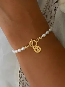 Women's Fashion OT Buckle Bracelet, Pearl Beaded Bracelet, Round Hollow Out Letter Design, Artificial Pearl Beads, Casual Style, All Seasons Wear, Bracelet Jewelry, Pretty Bracelet, Faux Pearl Jewelry