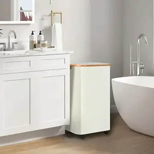 Premium Large Rolling Laundry Hamper, Bamboo Trim Lid, Removable Mesh Liner, Wheeled Freestanding Basket, Collapsible Storage Organizer, Foldable Laundry Hamper