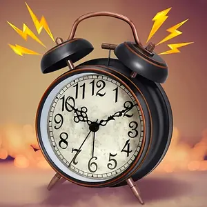 Loud Alarm for Deep Sleepers 4'' Retro Twin Bell Alarm Clock with Backlight for Bedroom and Home Decoration