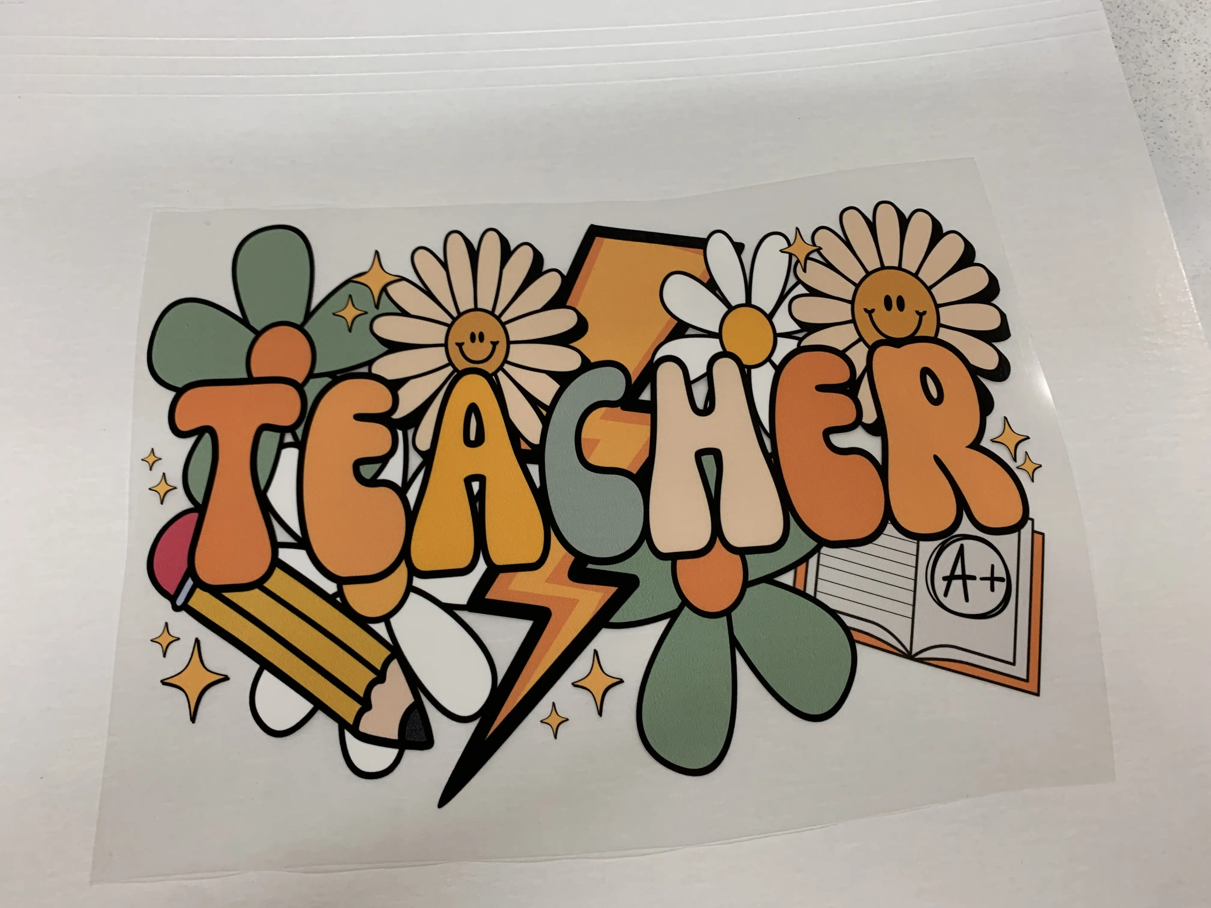 1 DTF transfer "Teacher" Floral  Lightning Ready to Heat press transfer film dtf transfer