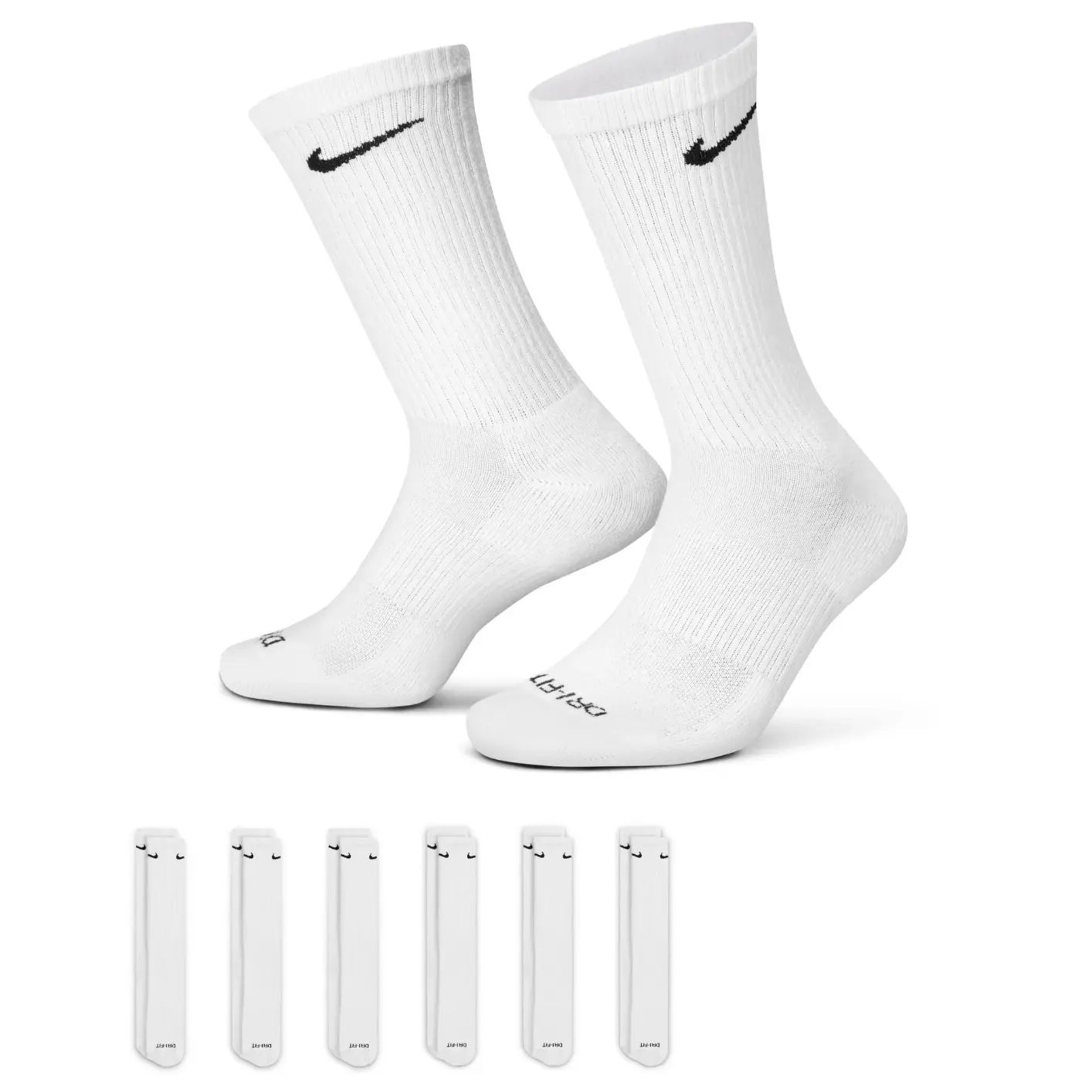 Nike Everyday Plus Dri-Fit Crew Socks White 6-pack | crew socks | dri-fit | white | moisture-wicking | cushioned | unisex | athletic | training | everyday | sports | Premium Quality | Essential Accessory | Everyday Use | Gift Idea | Spring 2026