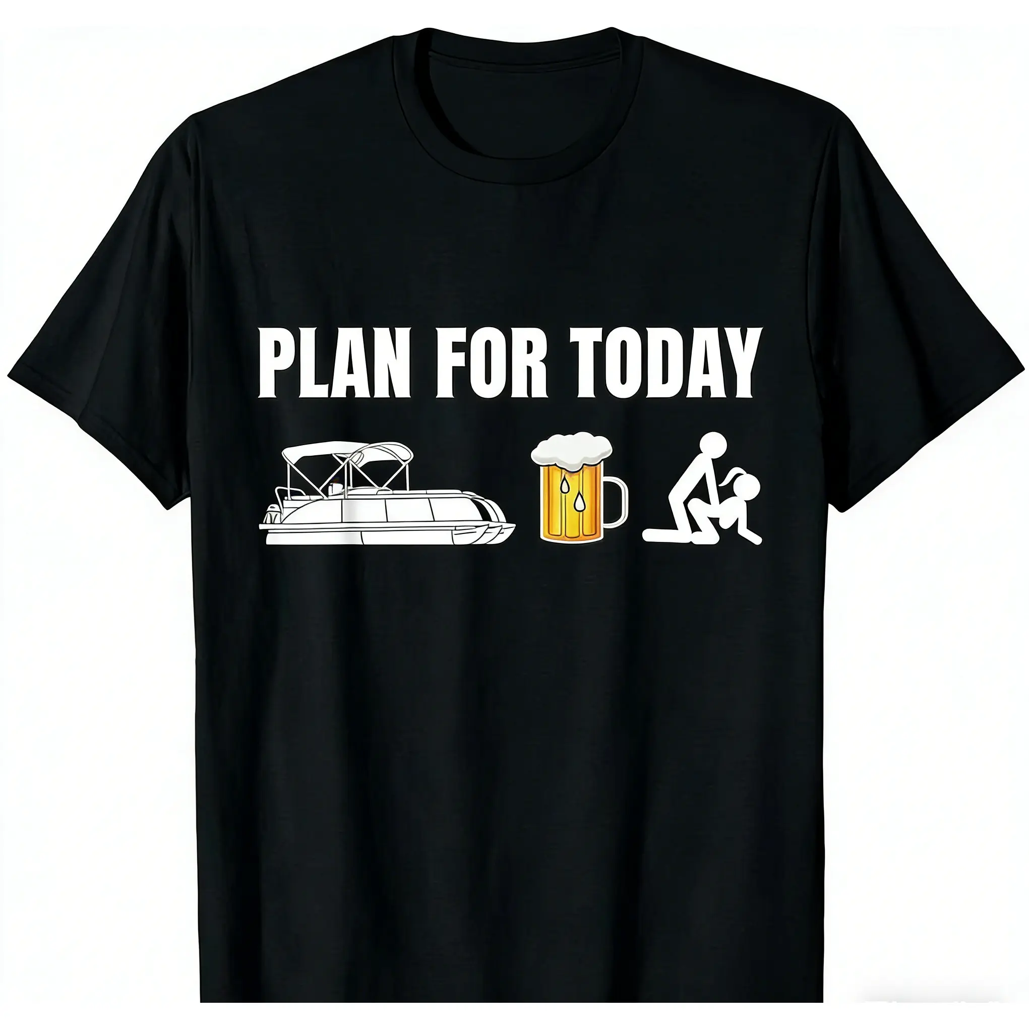 oversize cotton Funny Pontoon Boat Plan for Today Beer Boating Mens graphic tees T-Shirt Gift y2k Unisex fashion Streetwear Casual Top Trending Machine Wash Safe