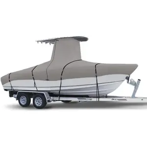 900D Marine Grade Fade and Tear Resistant Trailerable T-Top Boat Cover,Heavy-Duty Waterproof and UV-Proof TTOP Boat Storage Cover with Windproof Metal Buckle Straps Fit 18ft-20ft L(Grey) Outdoor White