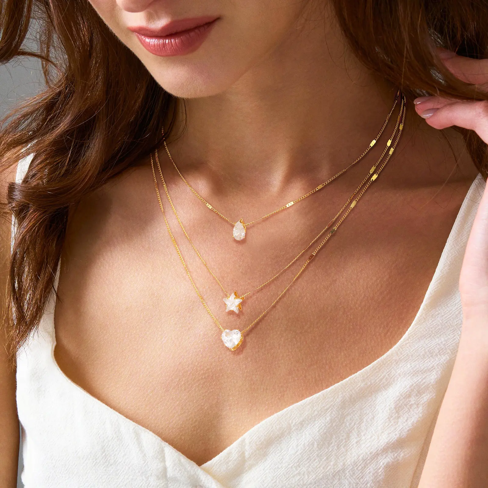 CAROVO Layered Necklaces for Women Dainty Gold Necklace  Herringbone Necklace for Women CZ Cross Necklace Paperclip Cuban Figaro Rope Satellite Chain Gold Choker Trendy Jewelry Gift Gold Pendant