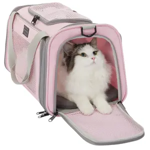 [5-year warranty] PETSFIT Cat Carrier, Pet Carrier Airline Approved, Cat Travel Carrier for Small and Medium Cats Under 12 Lbs, Soft Sided Kitten Carrier with Cozy Extendable Mat, Cat Carrier Bag, Pink