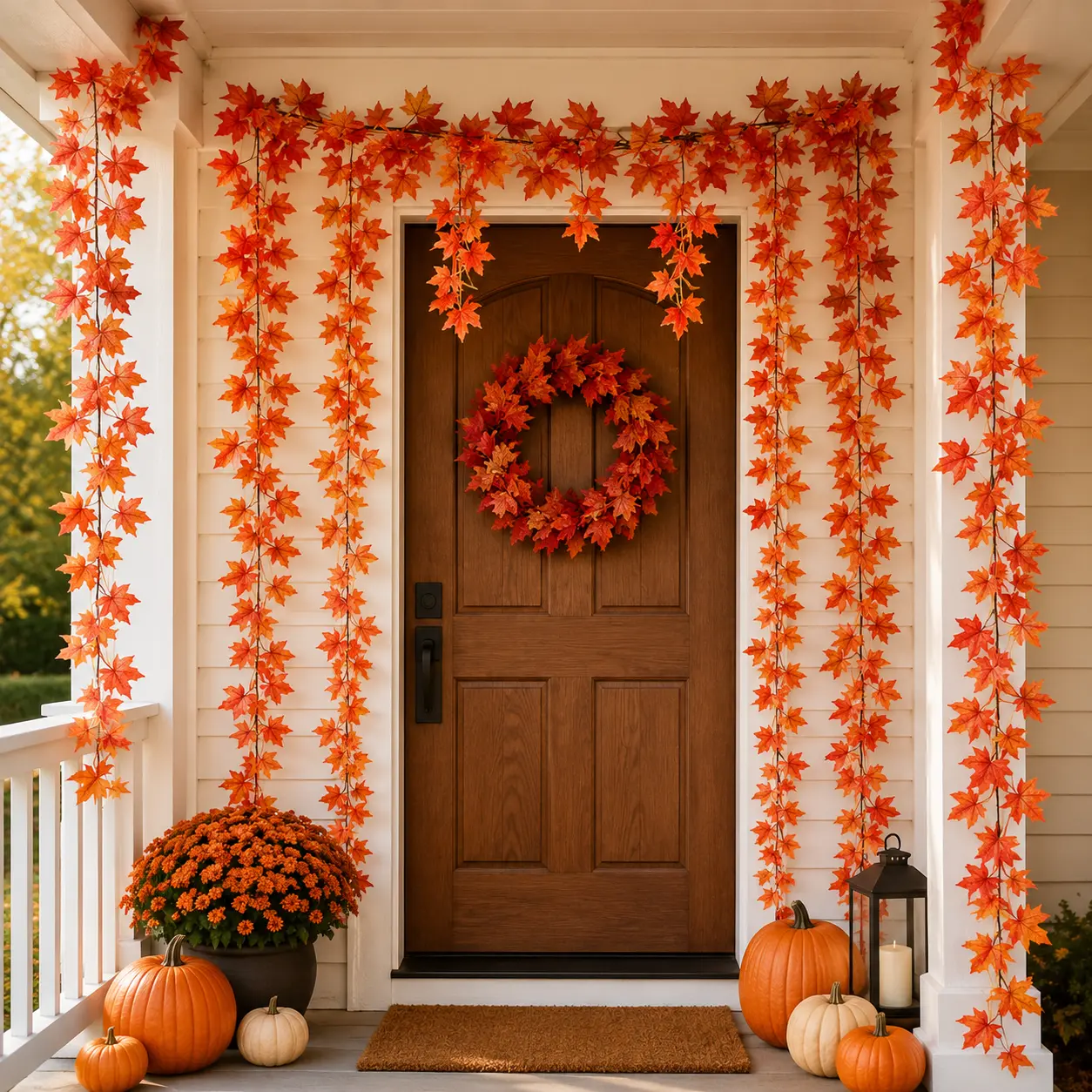 12 Pack Artificial Fall Maple Leaf Garlands, 94.5 Inch Each with 30 Leaves, Autumn Hanging Vines for Thanksgiving, Halloween, Doorway, Mantel, Staircase and Party Decor